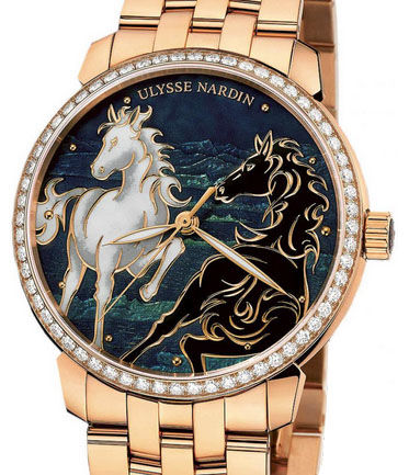 Ulysse Nardin 8156-111B-8 / CHEVAL Classico Enamel Horse Diamond Gold Bracelet watch replica china
